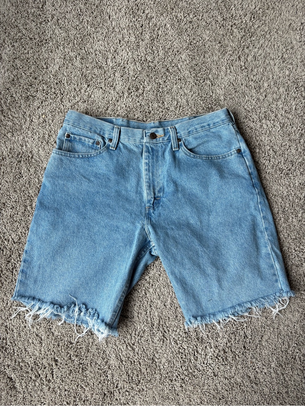 Light Wash Wrangler Denim Cutoff Shorts with Frayed Hem